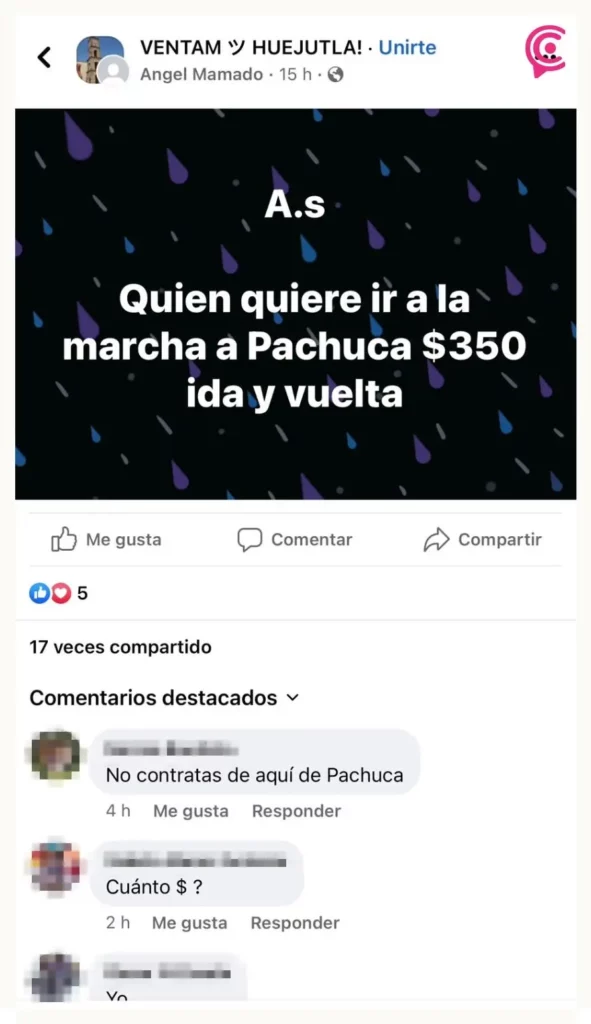 Ofrecen 350 pesos en acarreo para marcha del Día del Trabajo en Pachuca.