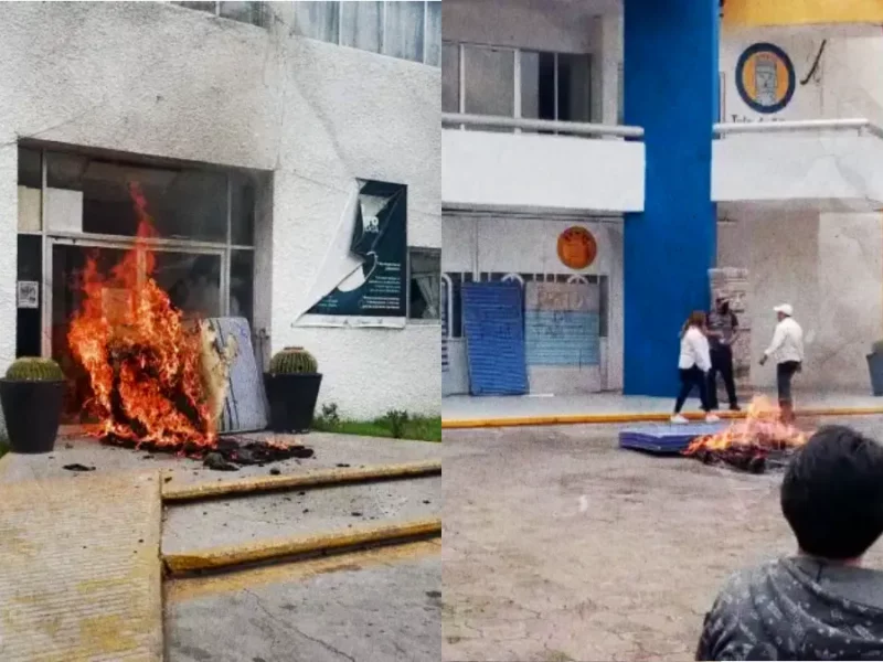 Protesta contra el alcalde de Tula de Allende termina con daños al Ayuntamiento.