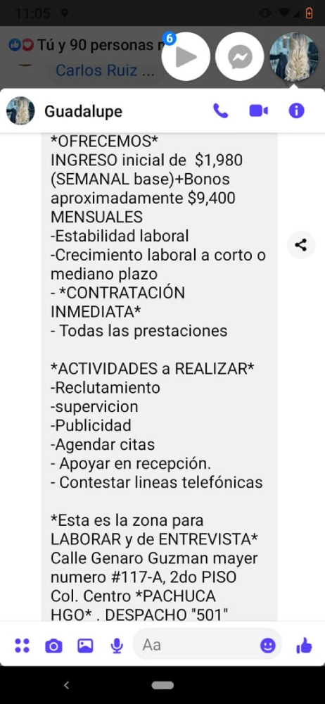 Falsa oferta laboral en Pachuca.