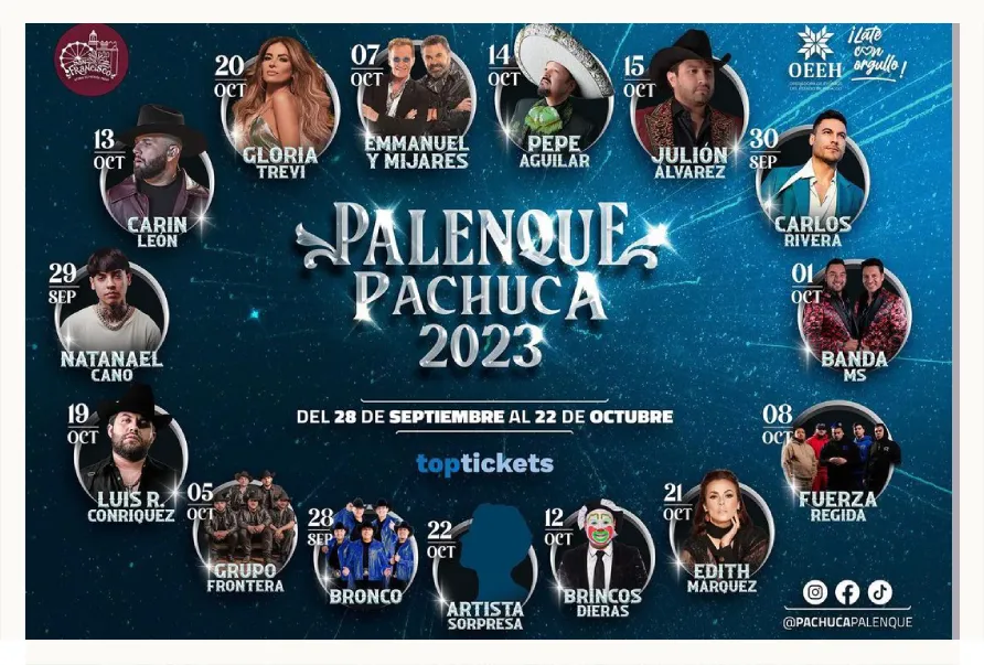 ¡Entérate! Revelan artistas y precios del Palenque de la Feria de Pachuca 2023.
