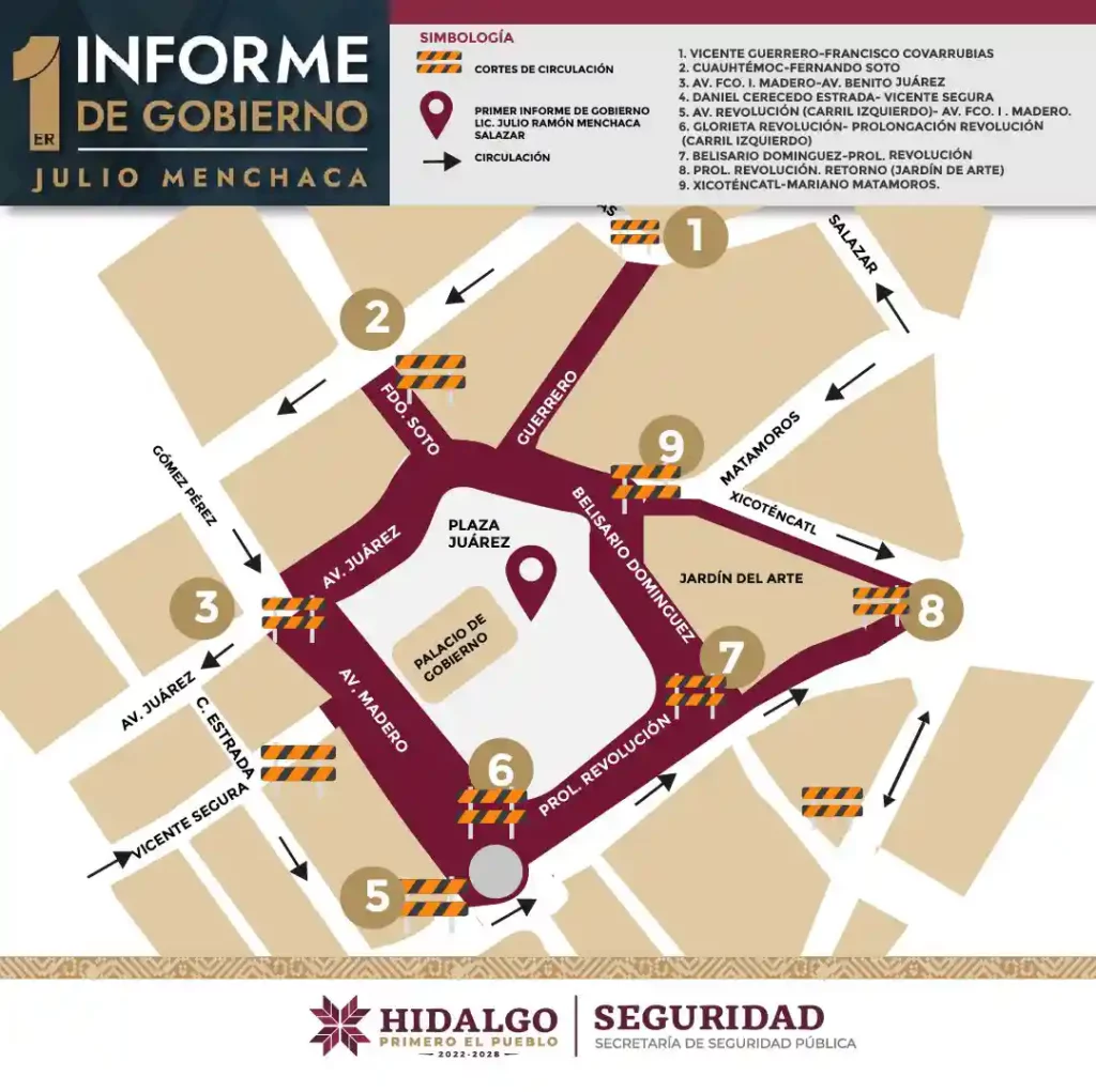 Conoce qué calles del Centro de Pachuca estarán cerradas por informe de Julio Menchaca