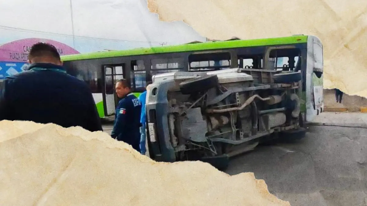 Accidente entre dos carros y Tuzobús en bulevar Felipe Ángeles de Pachuca deja dos heridos