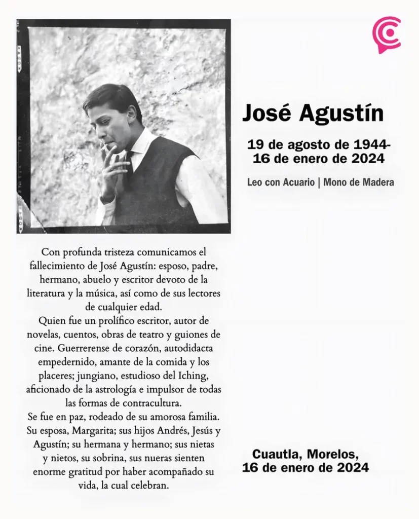 El escritor mexicano José Agustín, ícono de la denominada Literatura de la Onda, murió a los 79 años