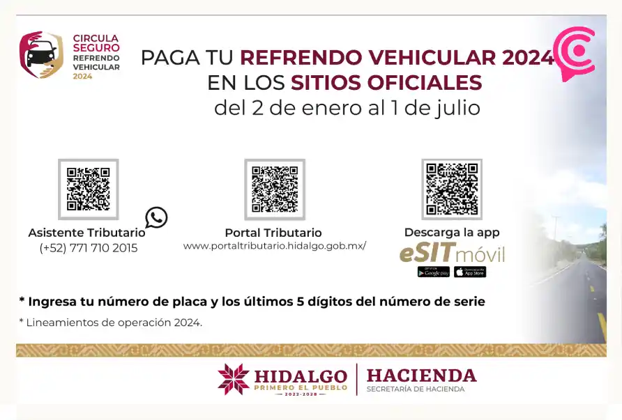 Refrendo vehicular en Hidalgo 2024: conoce precios y formas de pago