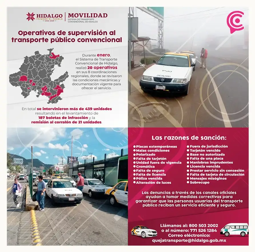 Secretaría de Movilidad informa sobre operativos al transporte en Hidalgo.