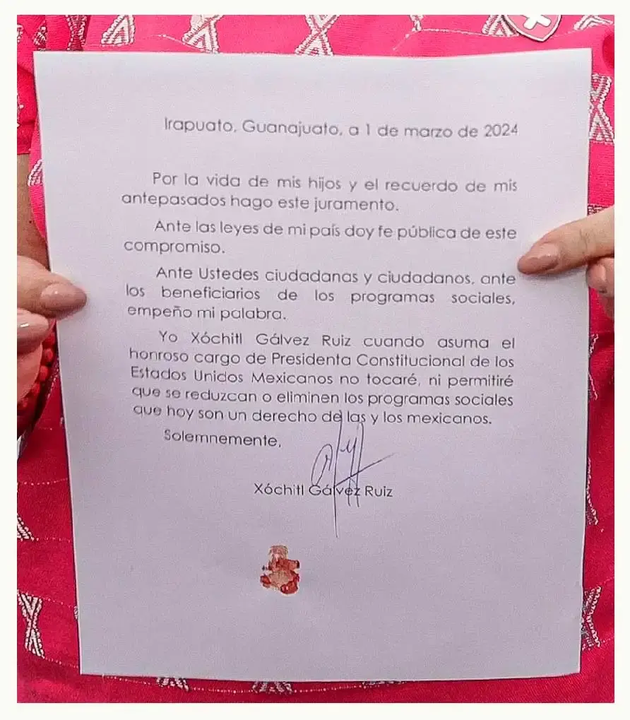 Xóchitl Gálvez se compromete a preservar los programas sociales mediante un "pacto de sangre"