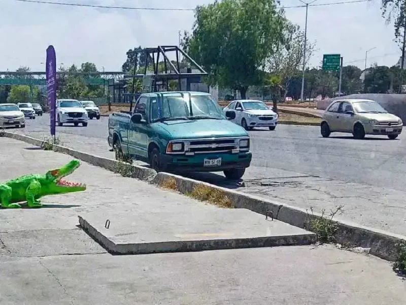 Confunden piñata con cocodrilo en el bulevar Felipe Ángeles, en Pachuca.