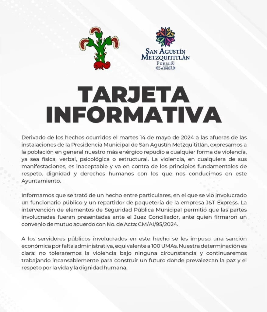 Con solo una multa, sancionan a funcionarios municipales de San Agustín Metzquititlán que golpearon a repartidor 