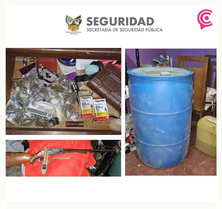 SSPH desmantela punto de venta de droga y huachicol en Epazoyucan; hay un detenido