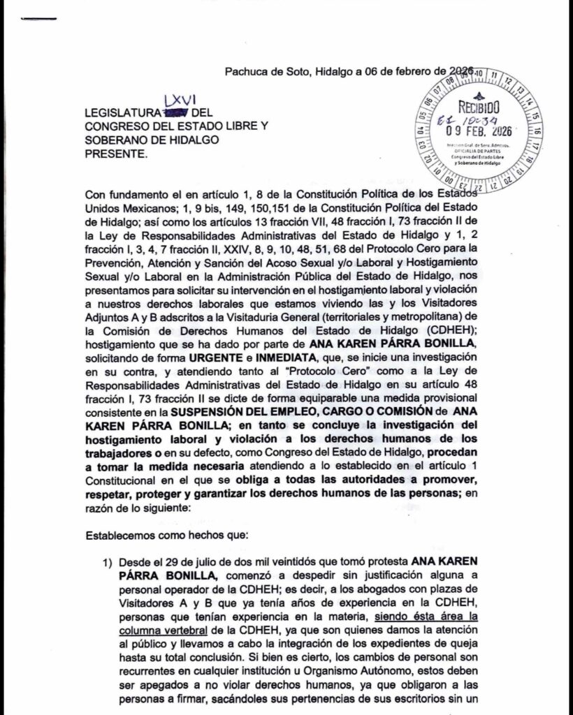 Trabajadores de la CDHEH piden suspensión de Ana Karen Parra por presunto hostigamiento laboral